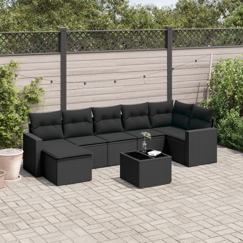 vidaXL 8 Piece Garden Sofa Set with Cushions Black Poly Rattan