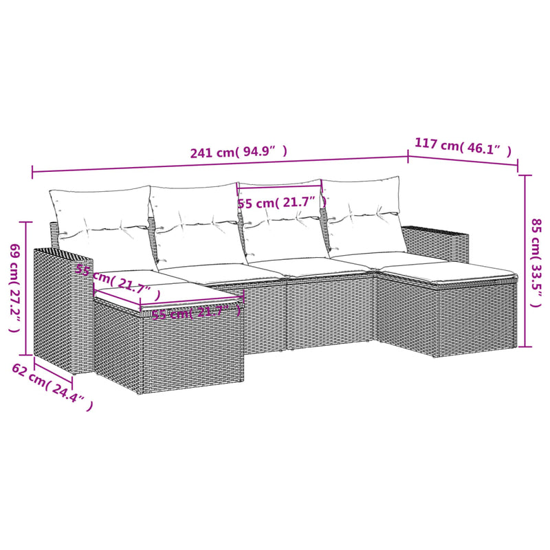 vidaXL 6 Piece Garden Sofa Set with Cushions Black Poly Rattan