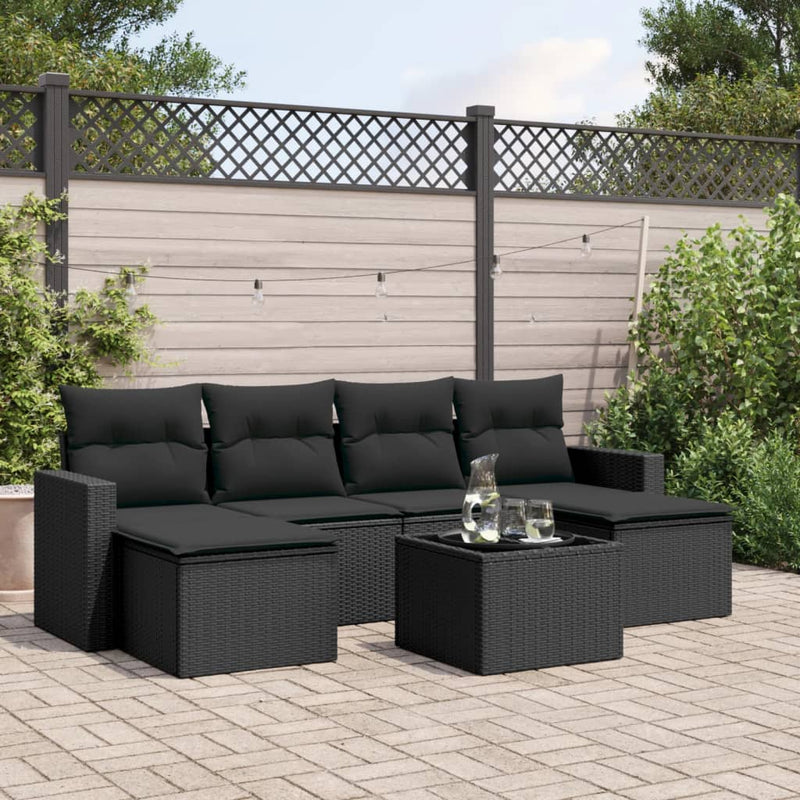 vidaXL 7 Piece Garden Sofa Set with Cushions Black Poly Rattan