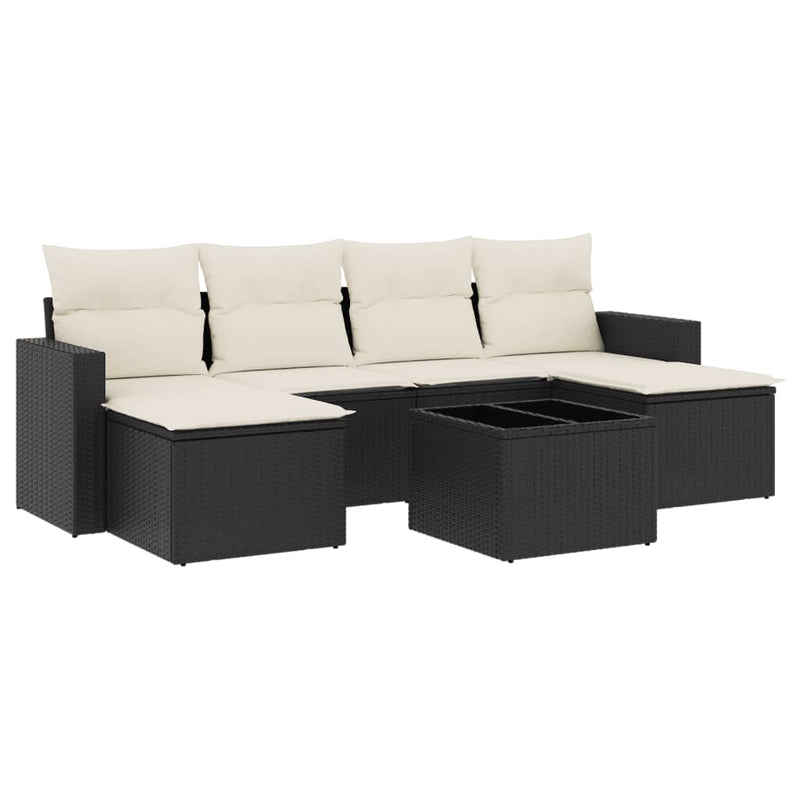 vidaXL 7 Piece Garden Sofa Set with Cushions Black Poly Rattan