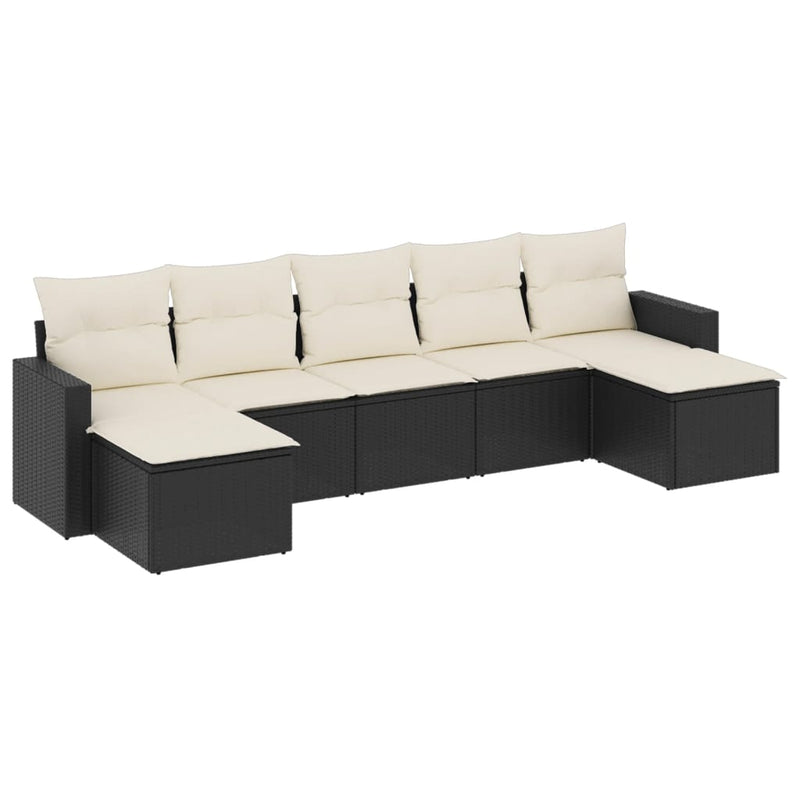 vidaXL 7 Piece Garden Sofa Set with Cushions Black Poly Rattan