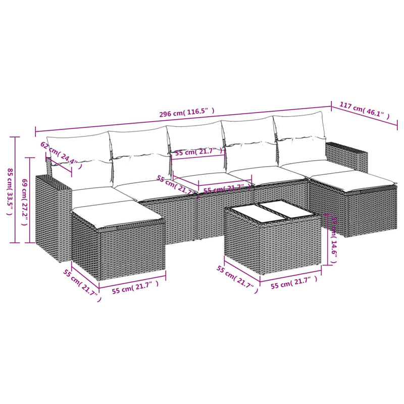 vidaXL 8 Piece Garden Sofa Set with Cushions Black Poly Rattan