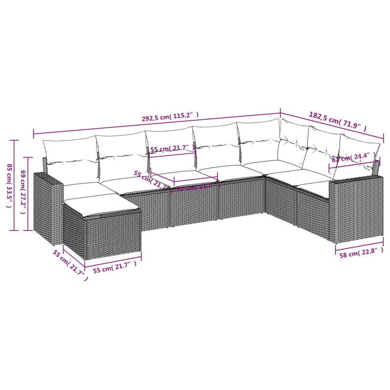 vidaXL 8 Piece Garden Sofa Set with Cushions Black Poly Rattan