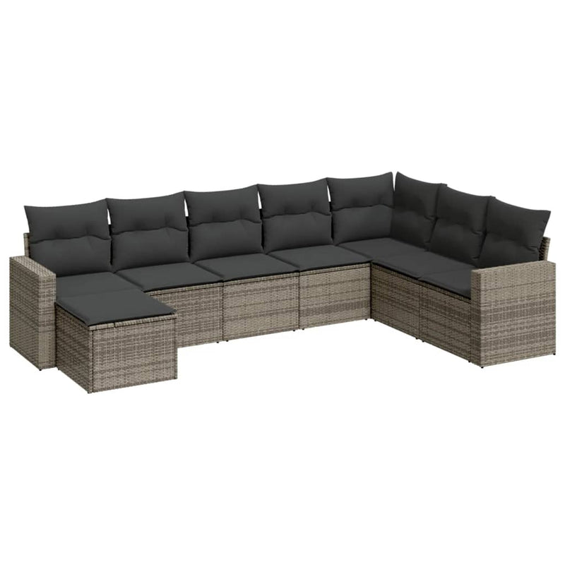 8 Piece Garden Sofa Set with Cushions Grey Poly Rattan