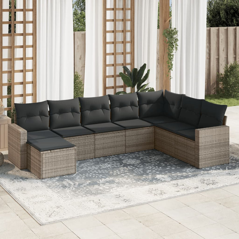 vidaXL 8 Piece Garden Sofa Set with Cushions Grey Poly Rattan