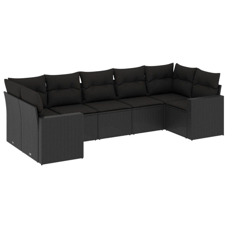 vidaXL 7 Piece Garden Sofa Set with Cushions Black Poly Rattan