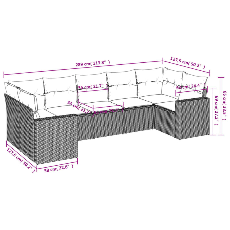 vidaXL 7 Piece Garden Sofa Set with Cushions Grey Poly Rattan