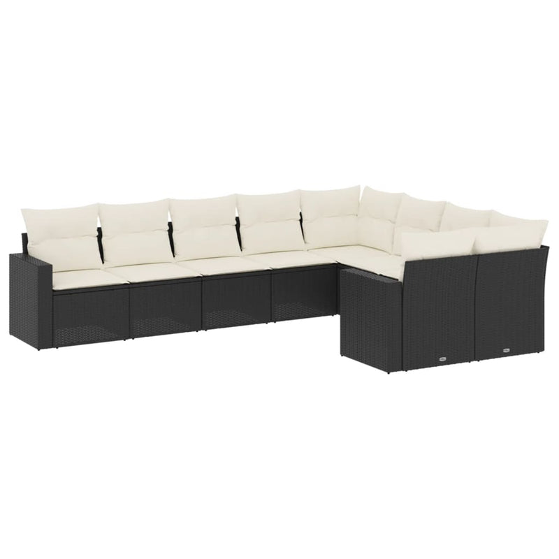 vidaXL 9 Piece Garden Sofa Set with Cushions Black Poly Rattan