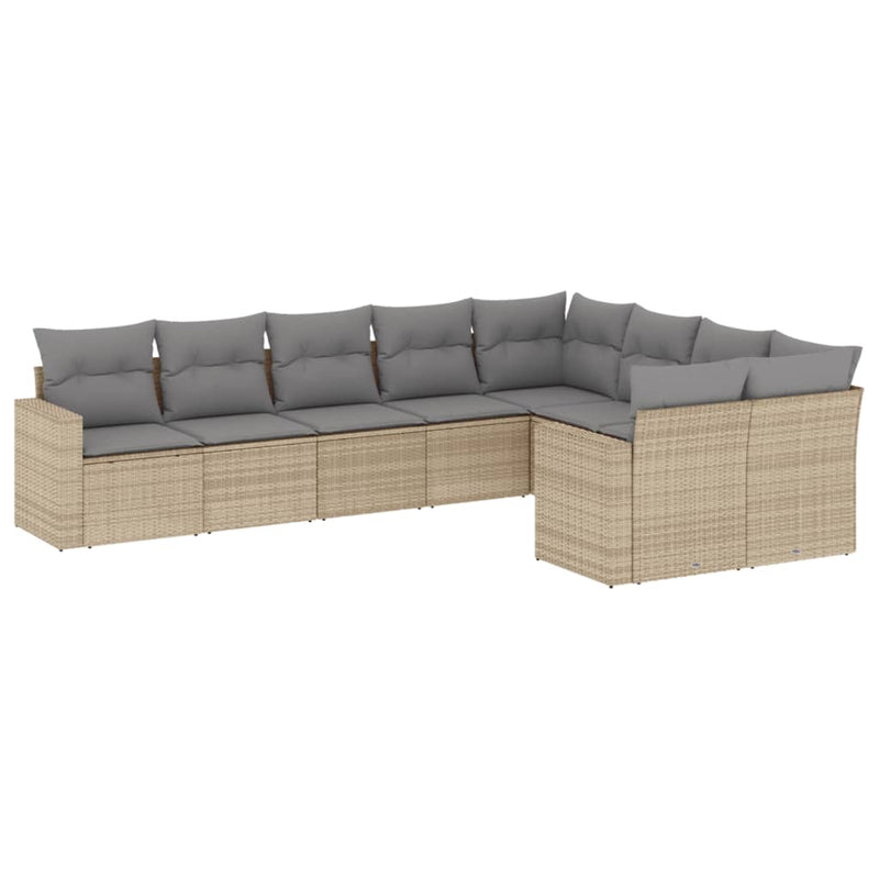 vidaXL 9 Piece Garden Sofa Set with Cushions Beige Poly Rattan