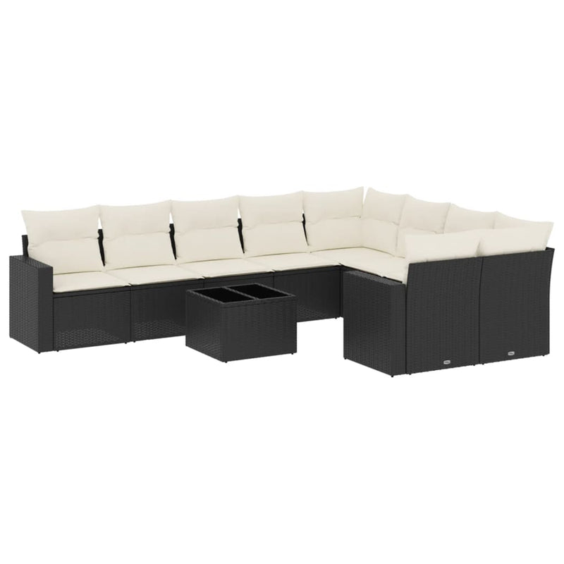 vidaXL 10 Piece Garden Sofa Set with Cushions Black Poly Rattan