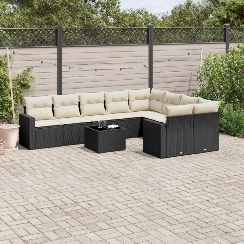 vidaXL 10 Piece Garden Sofa Set with Cushions Black Poly Rattan