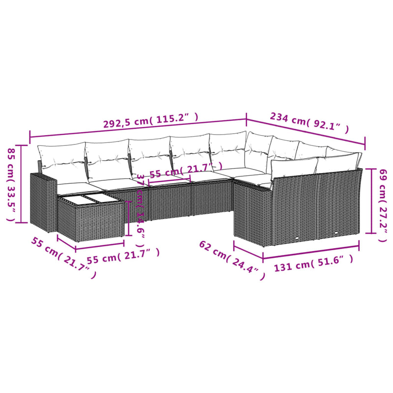 vidaXL 10 Piece Garden Sofa Set with Cushions Black Poly Rattan
