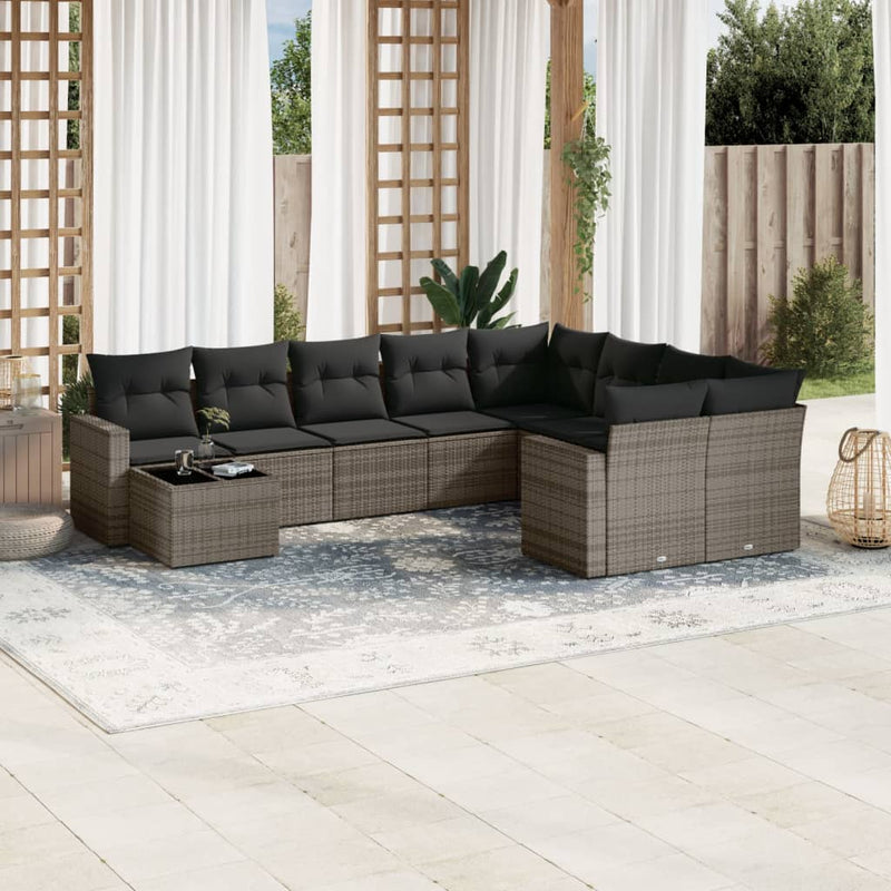 vidaXL 10 Piece Garden Sofa Set with Cushions Grey Poly Rattan