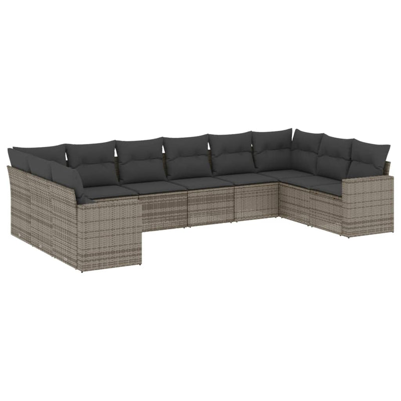 10 Piece Garden Sofa Set with Cushions Grey Poly Rattan