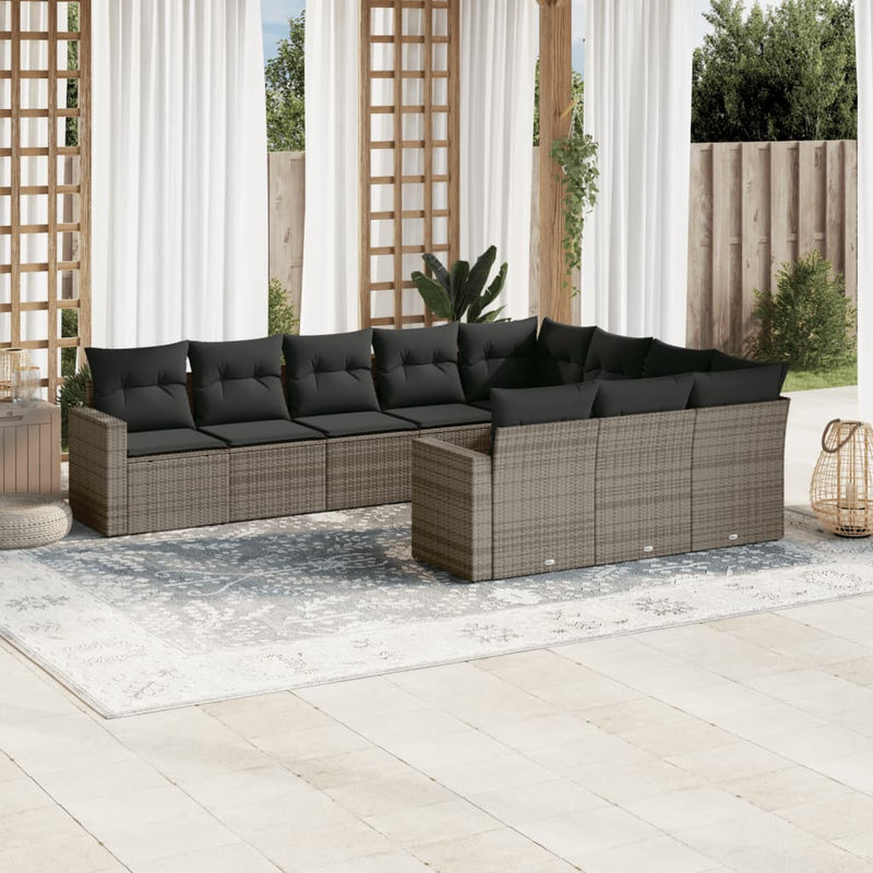 vidaXL 10 Piece Garden Sofa Set with Cushions Grey Poly Rattan