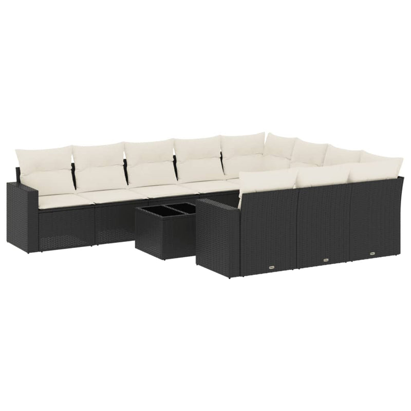vidaXL 11 Piece Garden Sofa Set with Cushions Black Poly Rattan