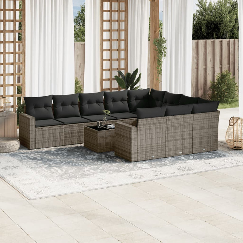 vidaXL 11 Piece Garden Sofa Set with Cushions Grey Poly Rattan