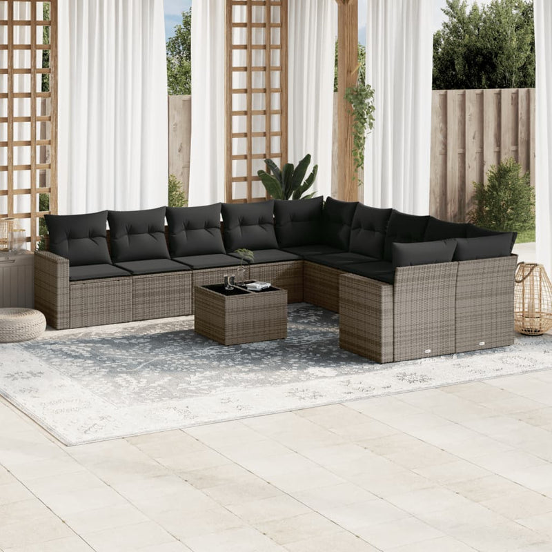 vidaXL 11 Piece Garden Sofa Set with Cushions Grey Poly Rattan