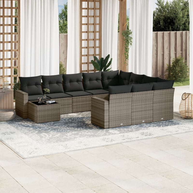 vidaXL 11 Piece Garden Sofa Set with Cushions Grey Poly Rattan