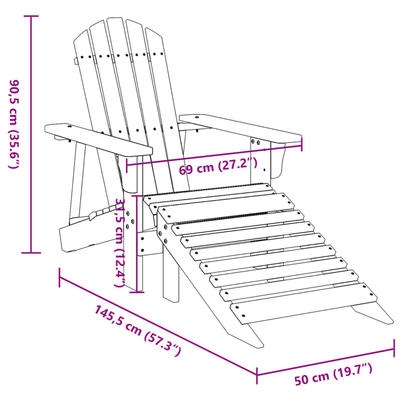 vidaXL Adirondack Chair with Ottoman Yellow Solid Wood Fir