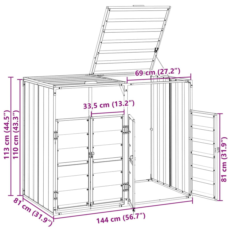 vidaXL Wheelie Bin Storage for Double Bins Anthracite 144x81x113 cm Steel