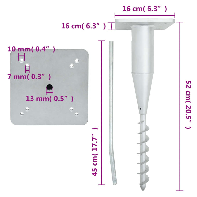 vidaXL In-Ground Parasol Base with Rod 16x16x52 cm Steel