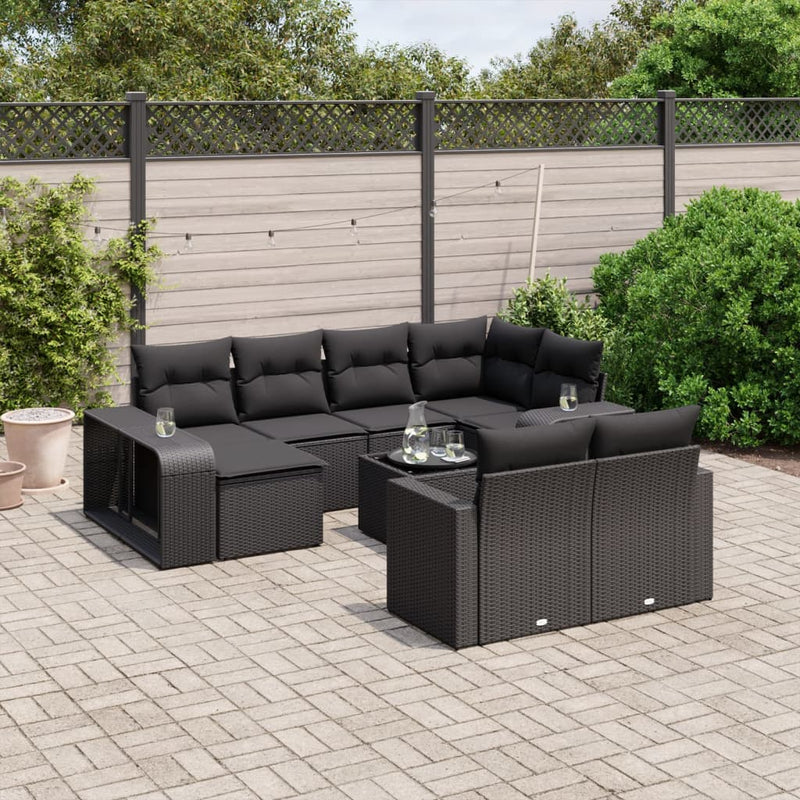 vidaXL 11 Piece Garden Sofa Set with Cushions Black Poly Rattan