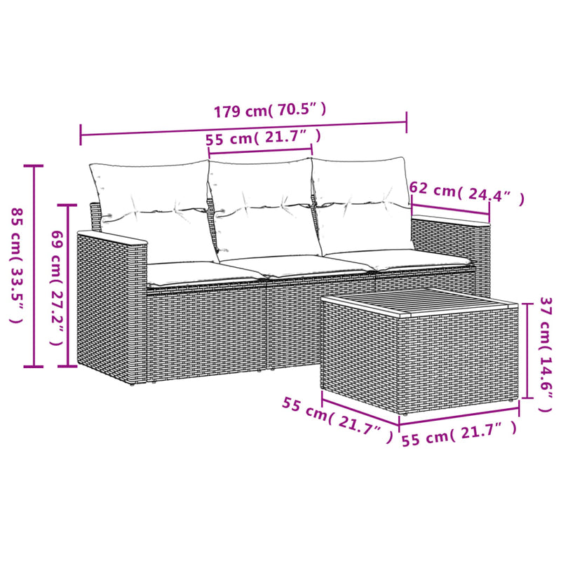 vidaXL 4 Piece Garden Sofa Set with Cushions Black Poly Rattan