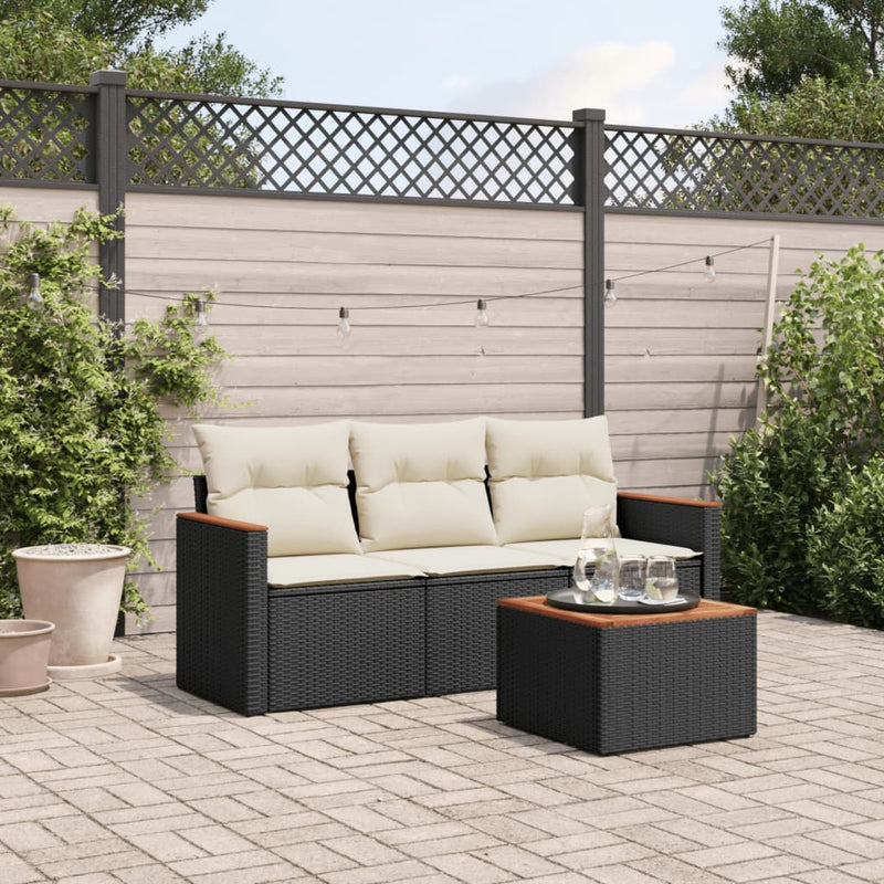 vidaXL 4 Piece Garden Sofa Set with Cushions Black Poly Rattan