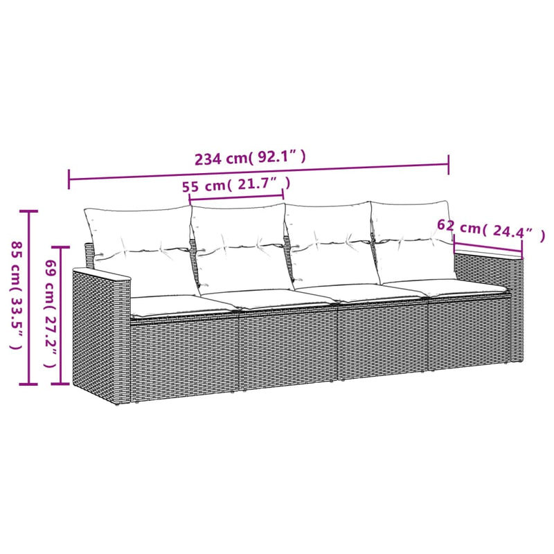 vidaXL 4 Piece Garden Sofa Set with Cushions Grey Poly Rattan