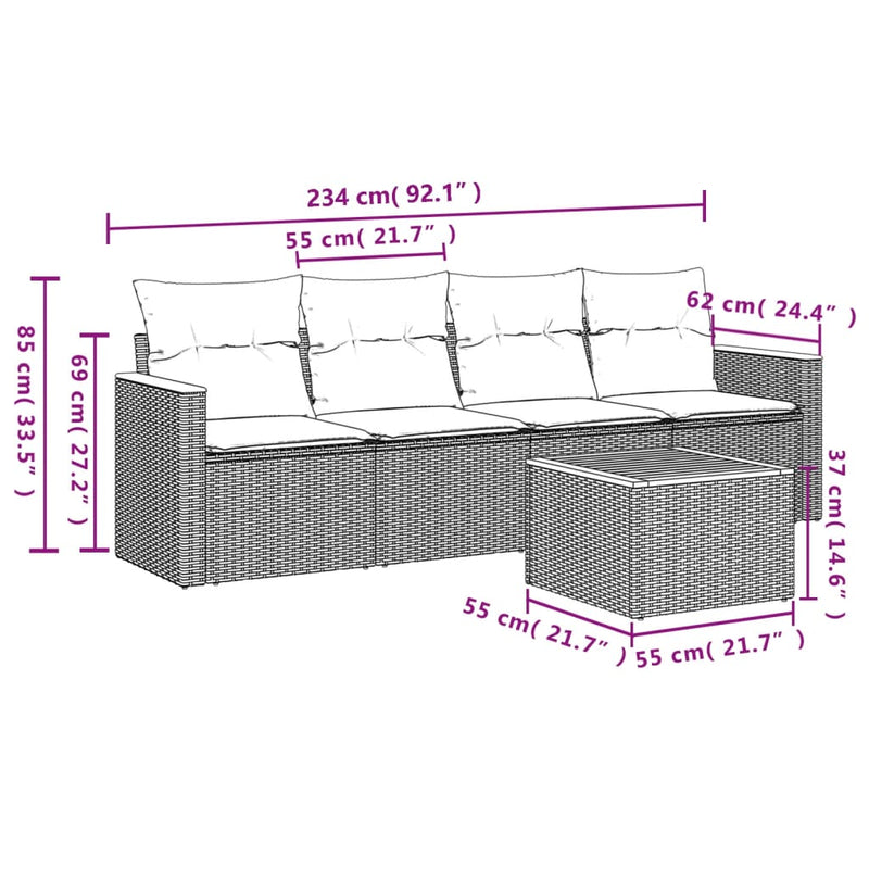 vidaXL 5 Piece Garden Sofa Set with Cushions Grey Poly Rattan