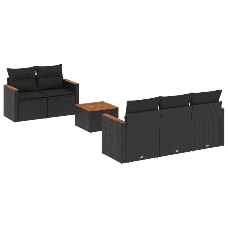 vidaXL 6 Piece Garden Sofa Set with Cushions Black Poly Rattan