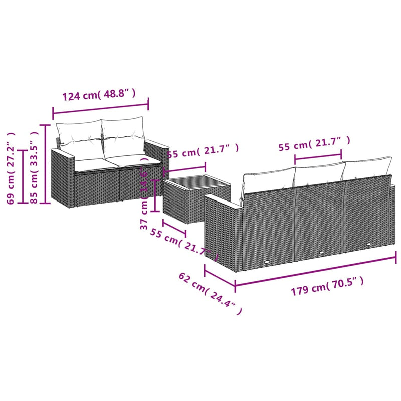 vidaXL 6 Piece Garden Sofa Set with Cushions Black Poly Rattan