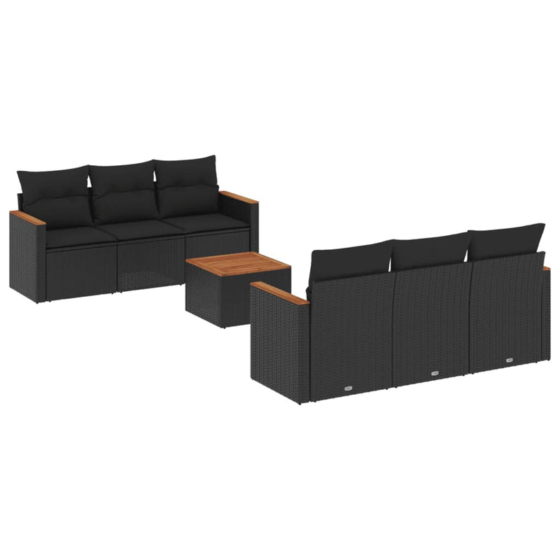 vidaXL 7 Piece Garden Sofa Set with Cushions Black Poly Rattan