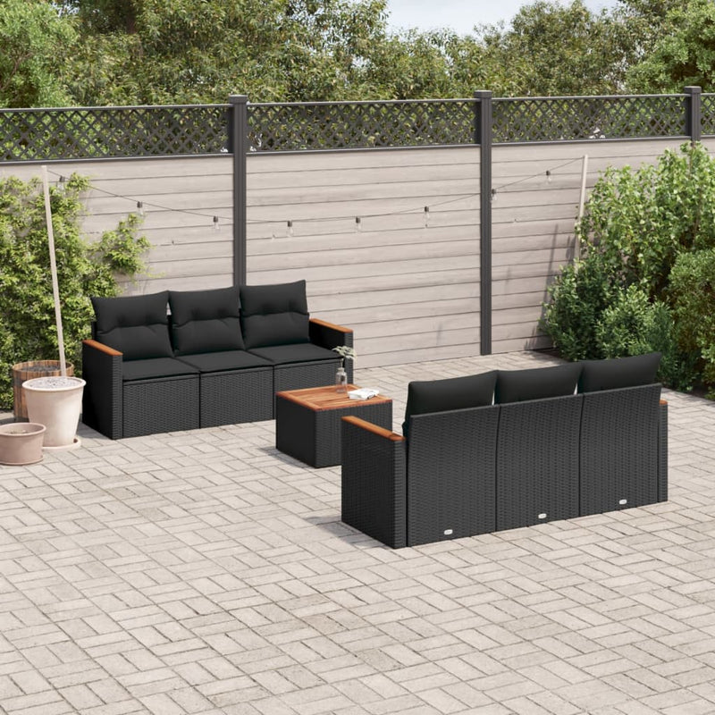 vidaXL 7 Piece Garden Sofa Set with Cushions Black Poly Rattan