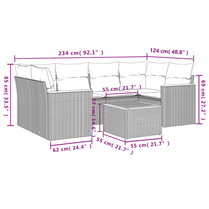 vidaXL 7 Piece Garden Sofa Set with Cushions Grey Poly Rattan