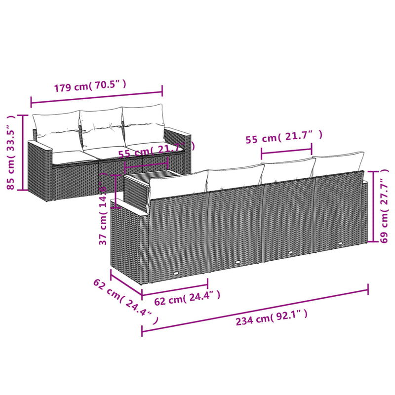 vidaXL 8 Piece Garden Sofa Set with Cushions Grey Poly Rattan