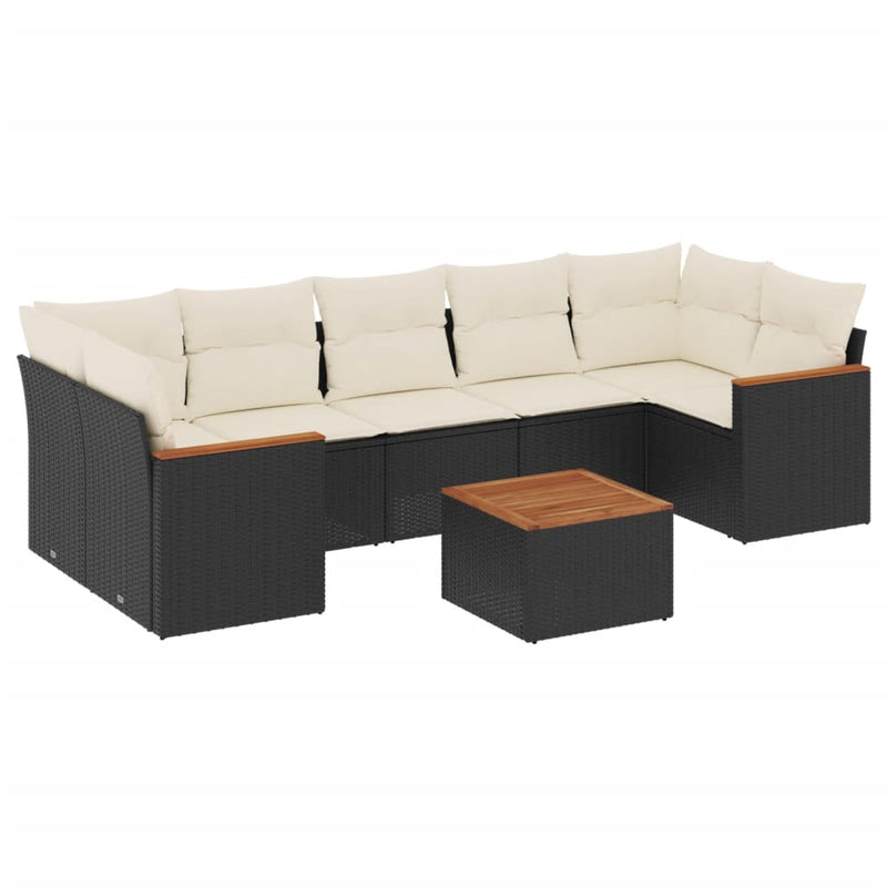 vidaXL 8 Piece Garden Sofa Set with Cushions Black Poly Rattan