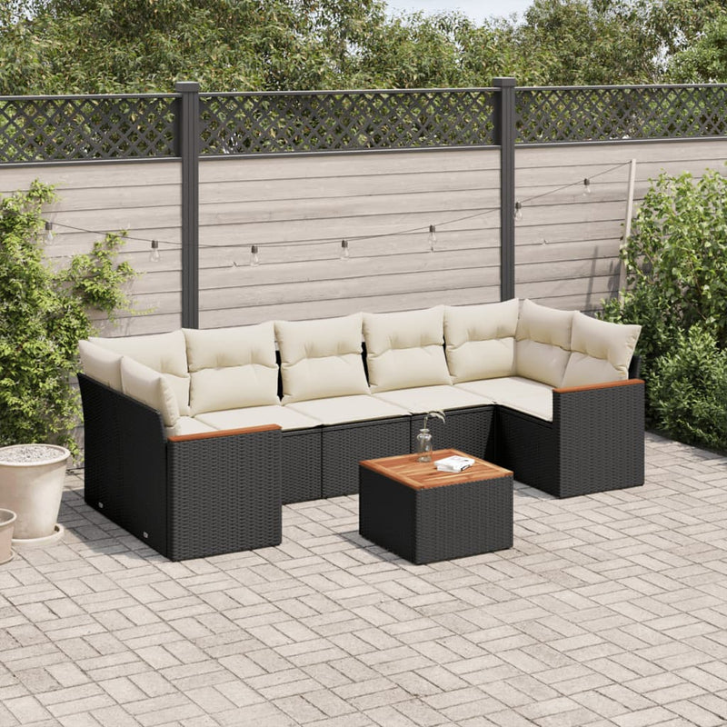 vidaXL 8 Piece Garden Sofa Set with Cushions Black Poly Rattan