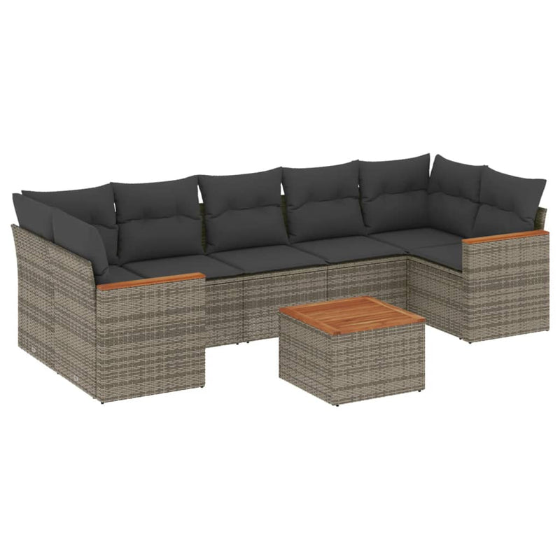 vidaXL 8 Piece Garden Sofa Set with Cushions Grey Poly Rattan