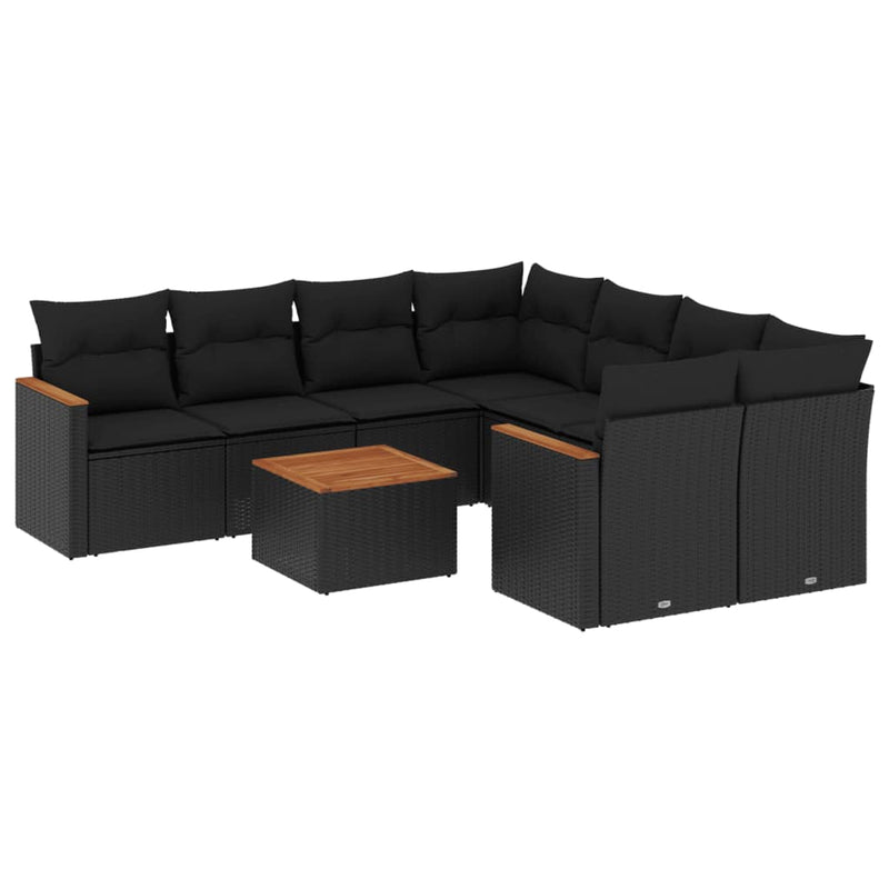 vidaXL 9 Piece Garden Sofa Set with Cushions Black Poly Rattan