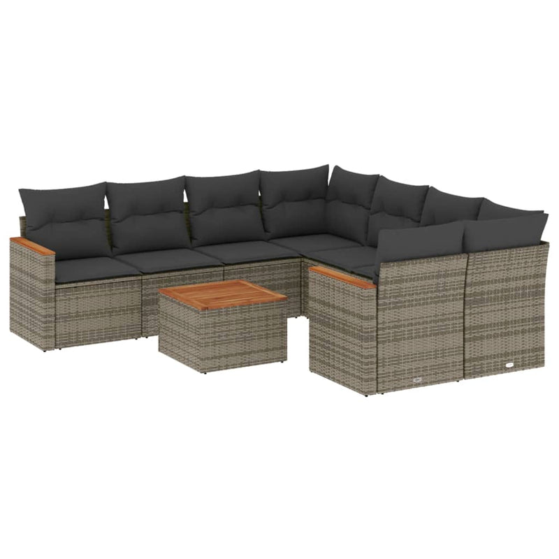 9 Piece Garden Sofa Set with Cushions Grey Poly Rattan