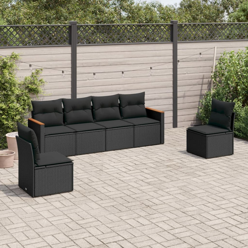 vidaXL 6 Piece Garden Sofa Set with Cushions Black Poly Rattan