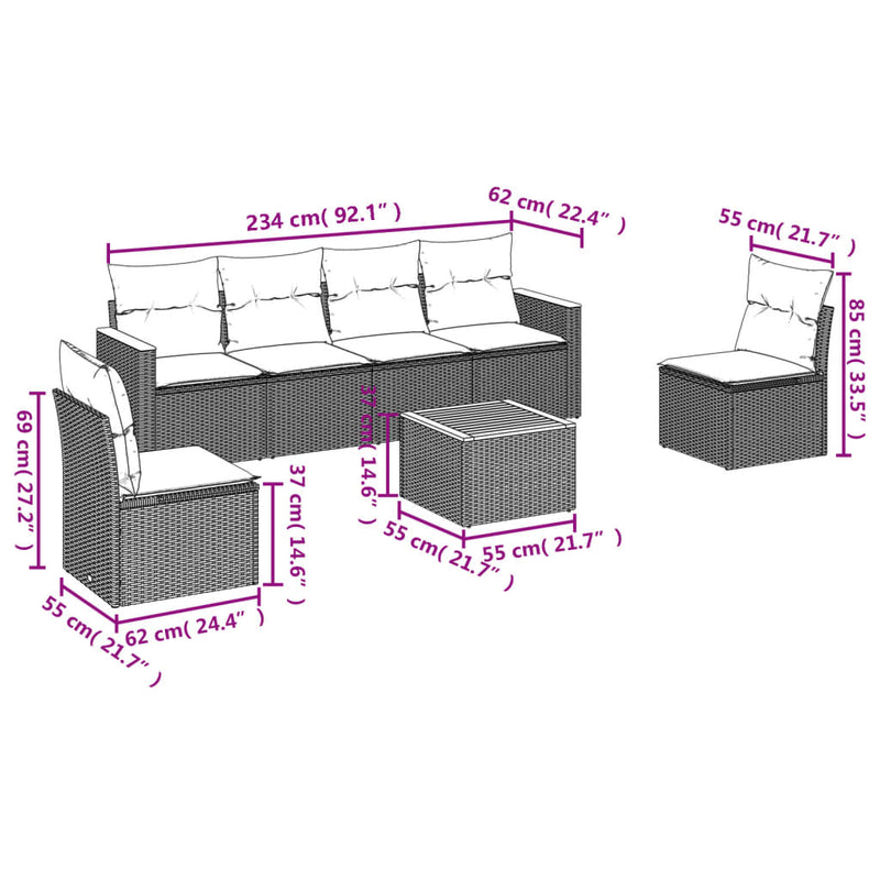 vidaXL 7 Piece Garden Sofa Set with Cushions Grey Poly Rattan