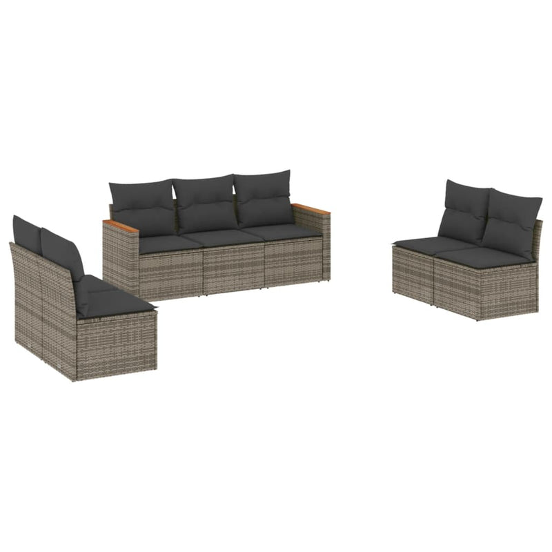 vidaXL 7 Piece Garden Sofa Set with Cushions Grey Poly Rattan