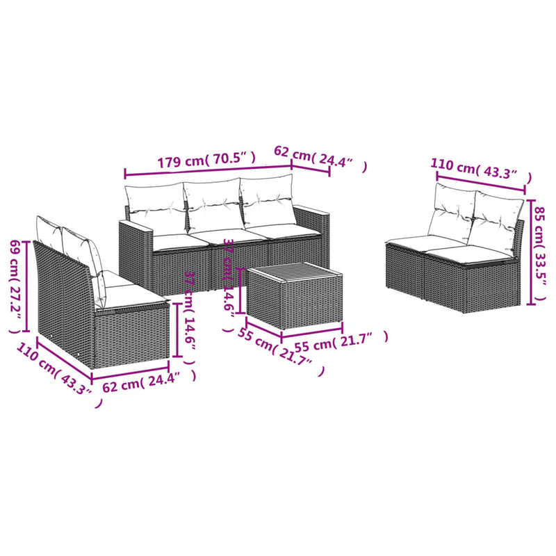 vidaXL 8 Piece Garden Sofa Set with Cushions Grey Poly Rattan
