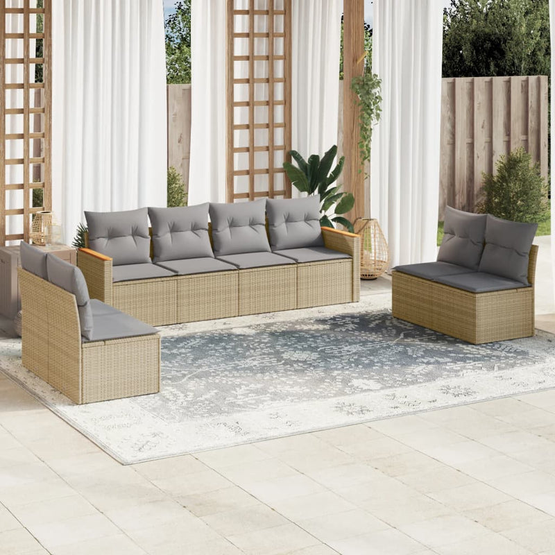 8 Piece Garden Sofa Set with Cushions Mix Beige Poly Rattan