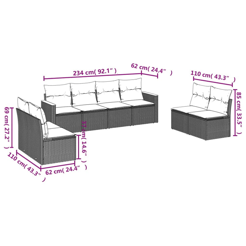vidaXL 8 Piece Garden Sofa Set with Cushions Grey Poly Rattan