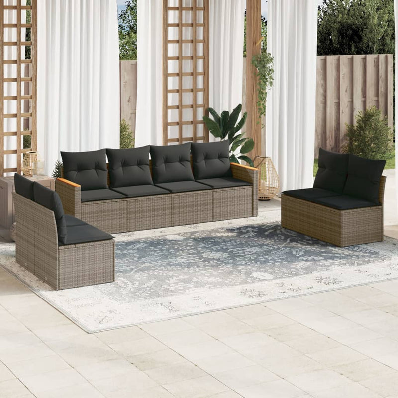 vidaXL 8 Piece Garden Sofa Set with Cushions Grey Poly Rattan