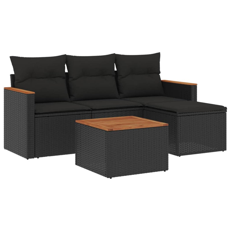 vidaXL 5 Piece Garden Sofa Set with Cushions Black Poly Rattan